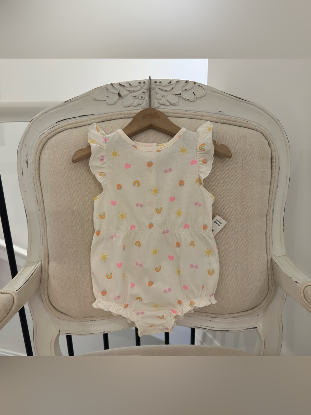 🤍 6~12 Mth Sunglasses, Heart & Rainbow Print 100% Cotton Bubble Baby Romper NWT